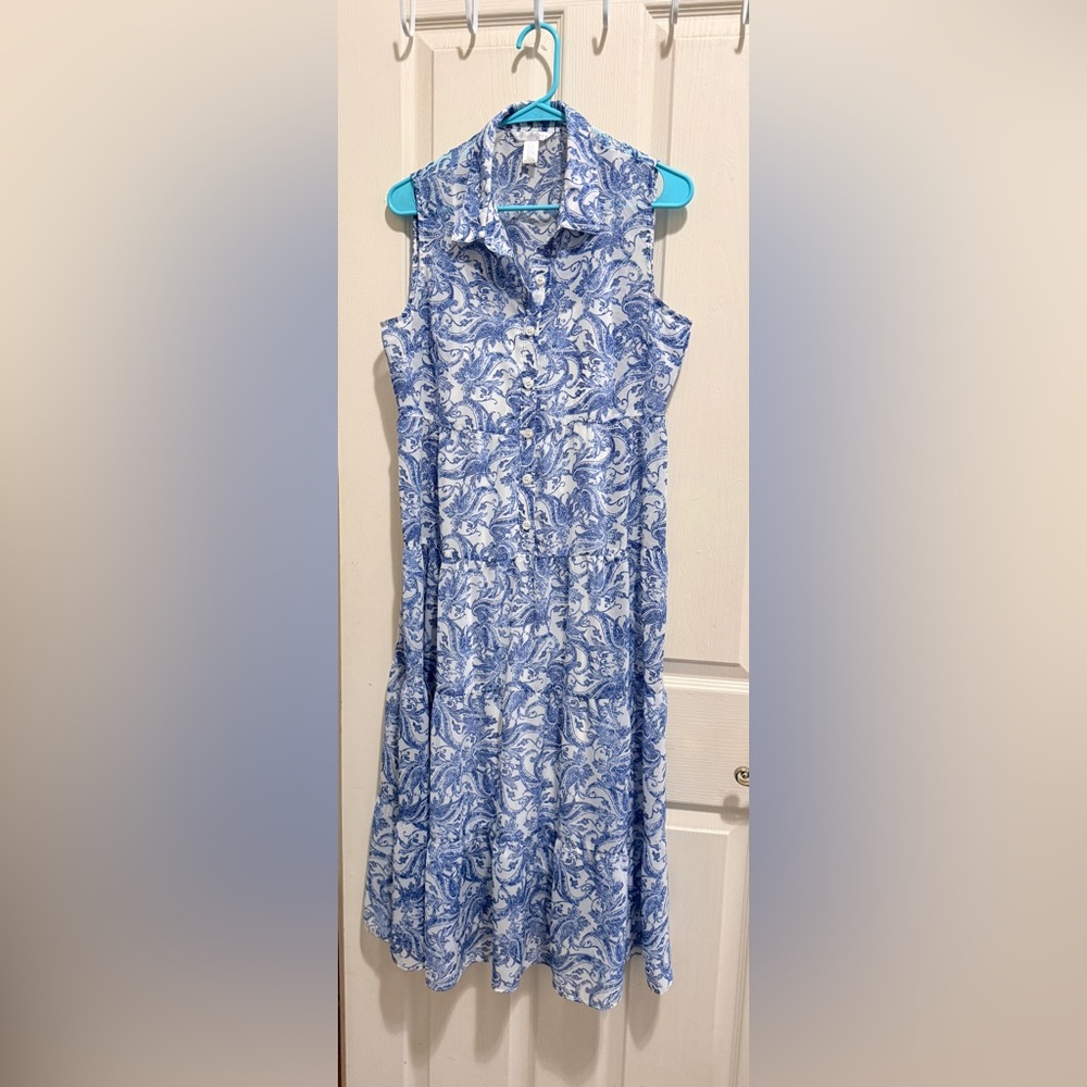 London Times Blue and White Sleeveless Dress